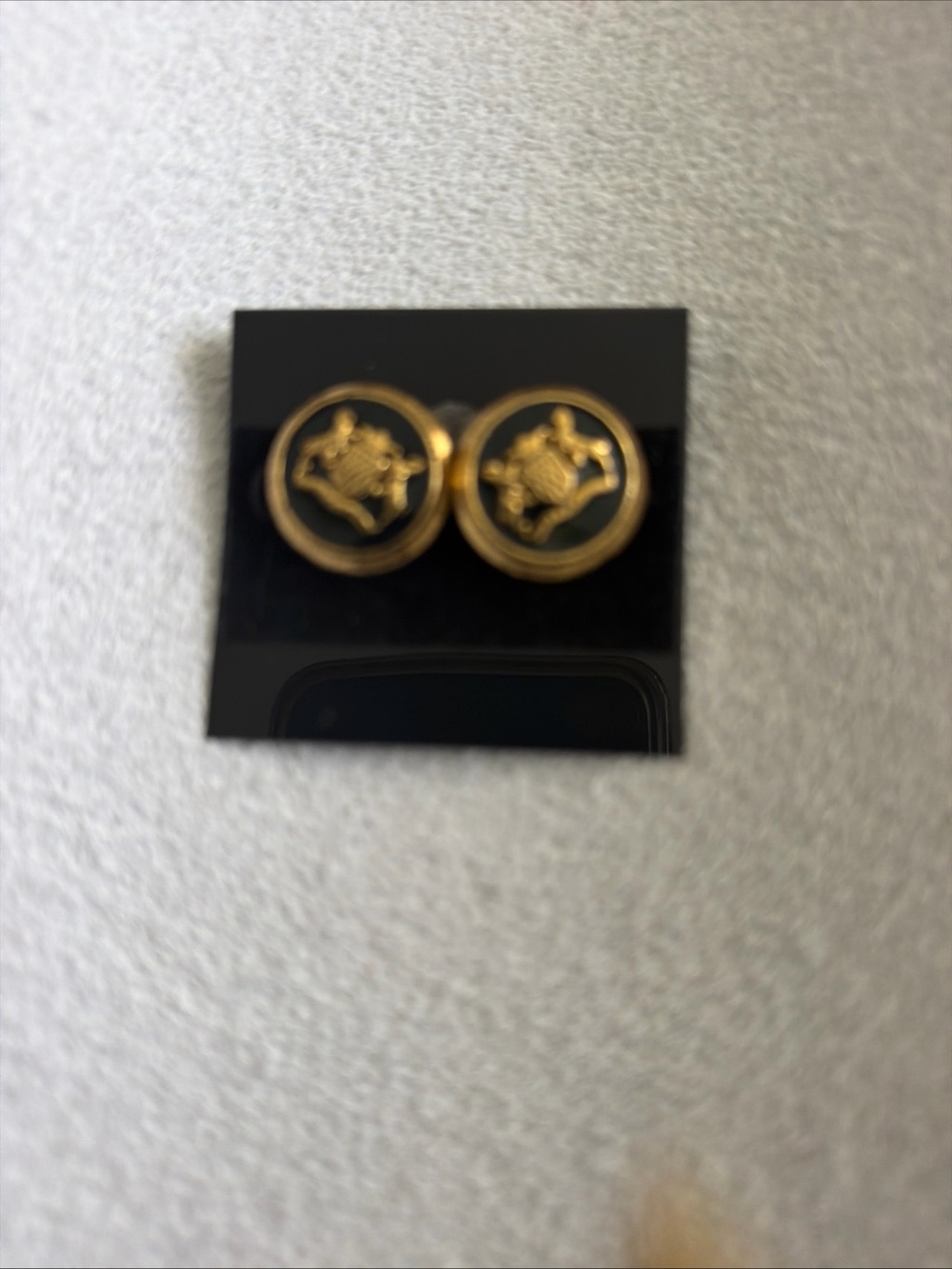 Gold and Black Round Crest Earrings
